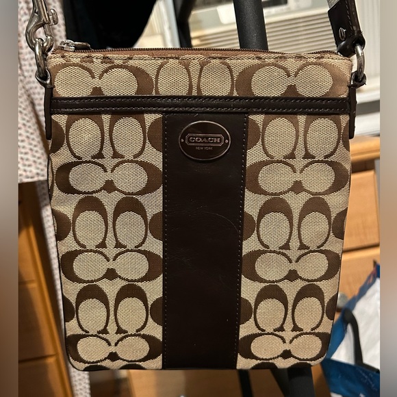 Coach Crossbody signature Cs in tan with brown leather & silver hardware. EUC - Picture 6 of 6